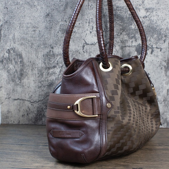 Cole Haan Brown Leather Shoulder Bag | Braided Handles | Magnetic Closure - Picture 5 of 10